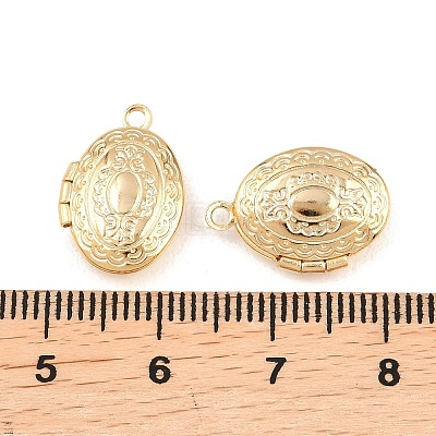 Oval Brass Locket Pendants KK-K414-12F-G-1