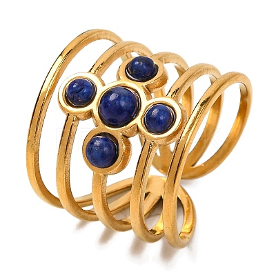 Cross Natural Lapis Lazuli Finger Rings RJEW-Q822-41G-01-1