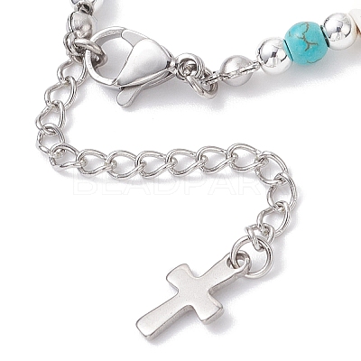 Synthetic Turquoise & Non-magnetic Hematite Beaded Bracelets for Women BJEW-JB12222-01-1