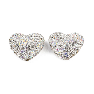 Heart Shaped Polymer Clay Rhinestone Beads CLAY-NH0002-02G-1