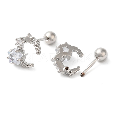 Star Brass Micro Pave Clear Cubic Zirconia Cartilage Earrings EJEW-L289-01P-01-1