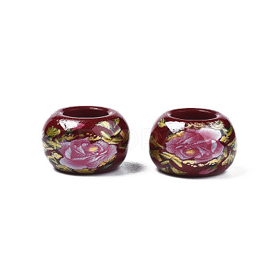 Flower Printed Opaque Acrylic Rondelle Beads SACR-S305-27-F04-1