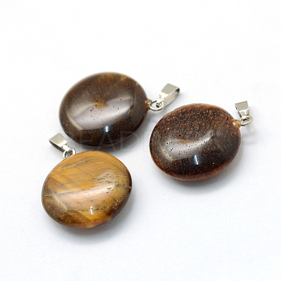 Flat Round Natural Tiger Eye Pendants G-Q370-06-1