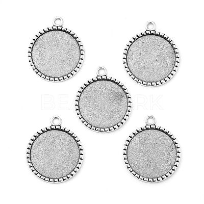 Tibetan Style Antique Silver Alloy Flat Round Pendant Cabochon Settings X-TIBEP-M022-38AS-1