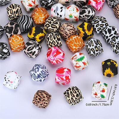 Colorful Pattern Printed Silicone Focal Beads SI-JX0022A-14-1
