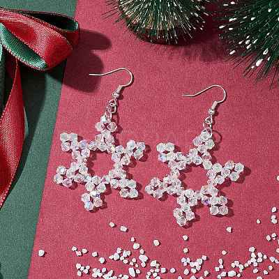 Snowflake Glass Dangle Earrings EJEW-TA00474-1