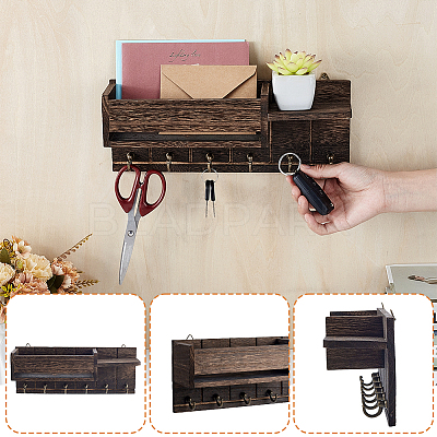 Wood & Alloy & Iron & Plasticc Wall-mounted Keychian Holder AJEW-WH0596-620-1