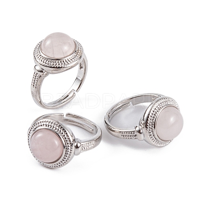 Natural Rose Quartz Round Adjustable Rings RJEW-K271-04P-09-1