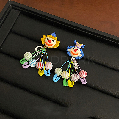 Clown Alloy Resin Dangle Stud Earrings. Golden FS-WG55B1D-01-1