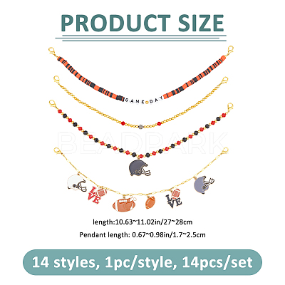 8Pcs 8 Styles Polymer Clay & Glass & Acrylic Bead Baseball Cap Chains HJEW-FH00214-1