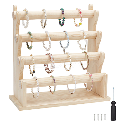 4-Tier Assembled Wood Bracelets/Bangles Display Riser Stands BDIS-WH0008-15-1