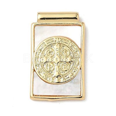 Brass Pave Natural White Shell Religion Rectangle Pendants KK-Q068-32C-G-1