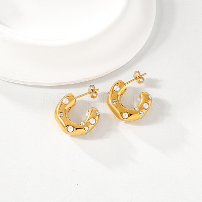 304 Stainless Steel Rhinestone C-Shaped Stud Earrings FS-WGCE1EF-01-1