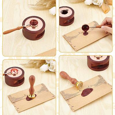 Brass Wax Seal Stamps with Wood Handle AJEW-WH0412-0170-1