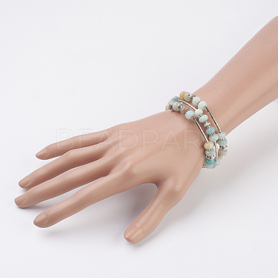 Natural Flower Amazonite Beads Wrap Bangles BJEW-JB03578-04-1