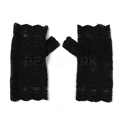 Flower Pattern Lace Gloves AJEW-WH0258-780B-1