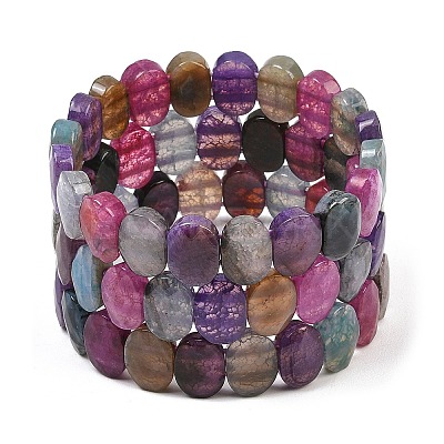 Dyed & Heated Natural Agate Oval Beaded Stretch Bracelet G-E010-01-19-1