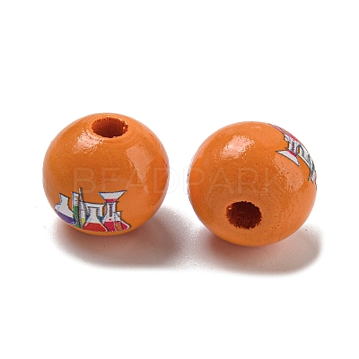 Printed Wood European Beads WOOD-L020-D18-1