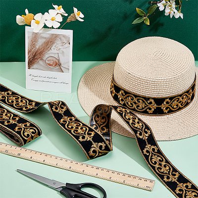 Ethnic Style Floral Pattern Embroidery Polyester Ribbons OCOR-WH0104-44C-1
