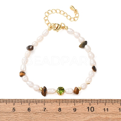 Natural Tiger Eye Chip and Rice Natural Pearl Beaded Bracelets GG-CBA3297-13G-H-1