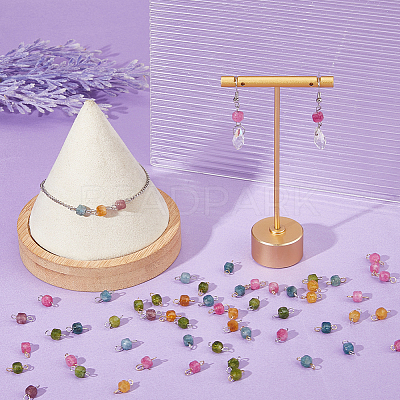 60Pcs 2 Colors Natural Colorful Tourmaline Faceted Table Cut Cube Links Connector Charms PALLOY-DC00043-1
