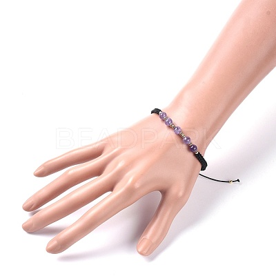 Adjustable Natural Amethyst Braided Bead Bracelets BJEW-JB04599-04-1