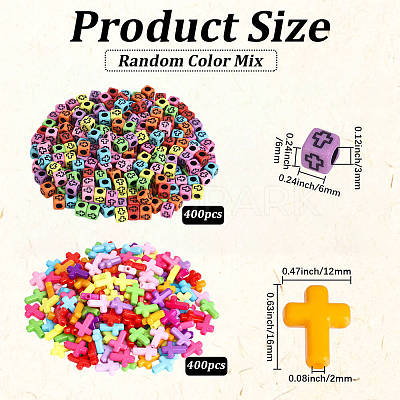 800Pcs 2 Styles Cross Theme Acrylic Beads MACR-PA0001-45C-1