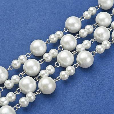 Handmade Round Glass Pearl Beads Chains for Necklaces Bracelets Making X-AJEW-JB00055-01-1
