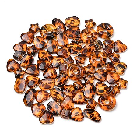 Leopard Print Transparent Acrylic Beads OACR-Z041-20-1