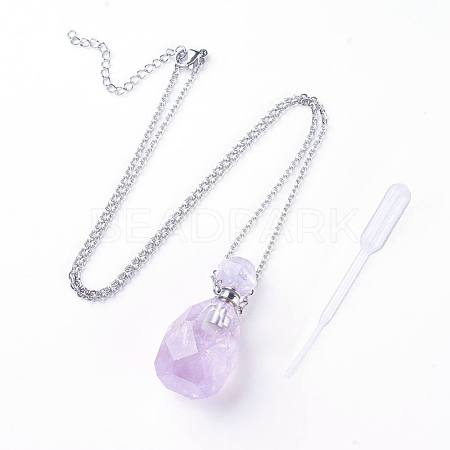 Natural Amethyst Openable Perfume Bottle Pendant Necklaces NJEW-G325-01P-1