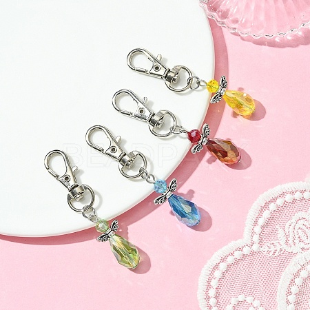 Angel Glass & Alloy Pendant Decoration HJEW-YW00026-02-1