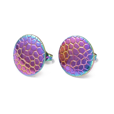 Ion Plating(IP) 304 Stainless Steel Textured Flat Round Stud Earrings for Women EJEW-I285-03MC-1