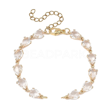 Brass Glass Teardrop Link Chain Bracelet Making AJEW-JB01646-1