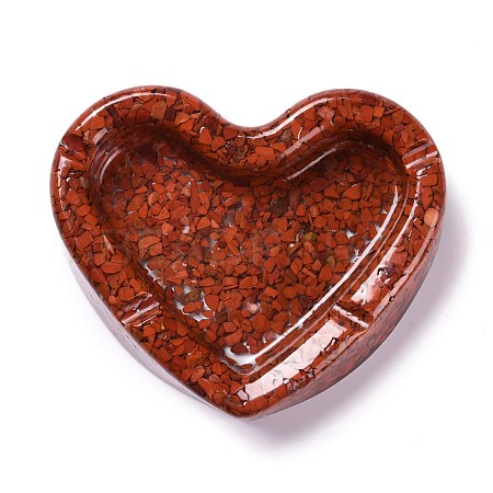 Resin with Natural Red Jasper Chip Stones Ashtray DJEW-F015-03B-1