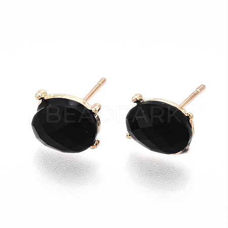 Natural Obsidian Stud Earrings EJEW-N057-01A-1
