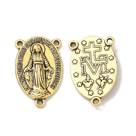 Holy Oval Carved Virgin Mary Tibetan Style Alloy Chandelier Component Links S-TIBEP-LF0961YKG-AG-1