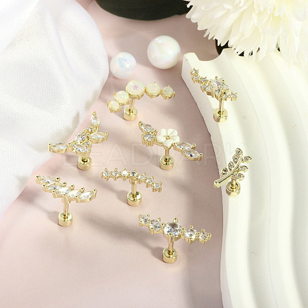 8Pcs 8 Styles Brass Micro Pave Clear Cubic Zirconia and Acrylic Cartilage Earrings WG69006-01-1