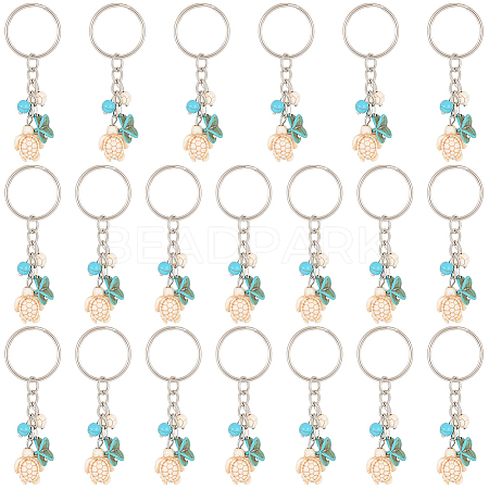 20Pcs Turtle with Starfish Synthetic Turquoise Pendant Keychains KEYC-CP0001-47B-1