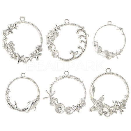 12Pcs 6 Style Alloy Open Back Bezel Pendants FIND-YW0007-36-1