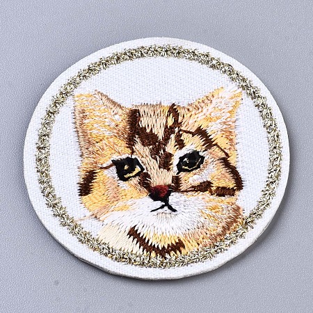 Round with Cat Appliques DIY-S041-025-1