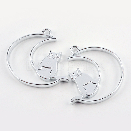 Rack Plating Alloy Kitten Open Back Bezel Pendants X-PALLOY-S047-38D-FF-1