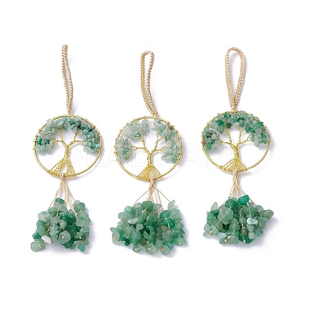 1Pc Wire Wrapped Chips Natural Green Aventurine Big Pendant Decorations HJEW-SZ0001-27D-1
