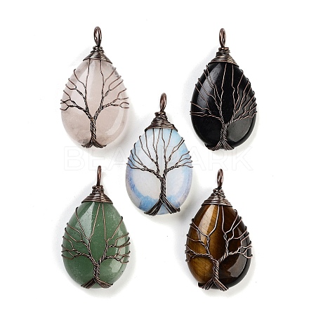 Mixed Gemstone Copper Wire Wrapped Tree Pendants FIND-A043-06-1