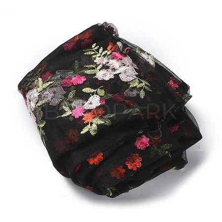 Polyester Flower Embroidered Lace Fabric OCOR-WH0082-12B-1