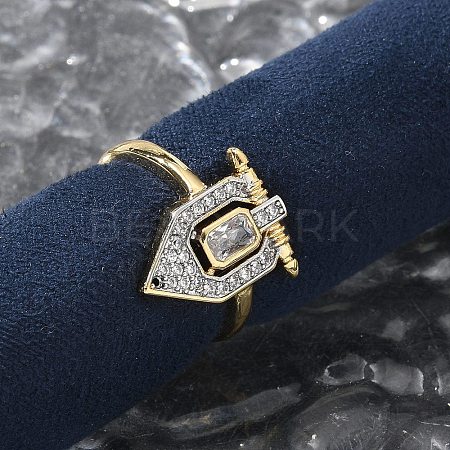 Brass Micro Pave Clear Cubic Zirconia Cuff Finger Rings for Women RJEW-U033-10GP-1