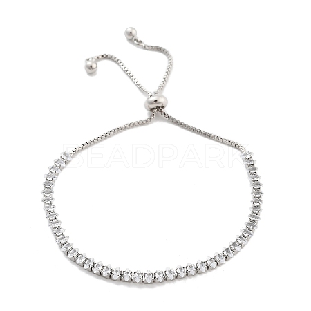 Brass Pave Clear Cubic Zirconia Horse Eye Box Chain Slider Bracelets BJEW-YWC0002-06A-P-1