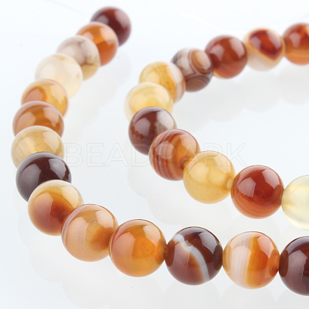 Natural Striped Agate/Banded Agate Round Bead Strands G-E232-06-1