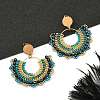 304 Stainless Steel & Bohemian Beaded Fan Dangle Stud Earrings for Women EJEW-R001-05G-01-4