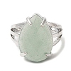 Natural Green Aventurine Teardrop Adjustable Rings RJEW-K241-03P-13-1