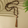 Bohemian Style Alloy with Wood Round Beaded Teardrop Tassel Mala Necklaces FS-WGF1DE6-01-1